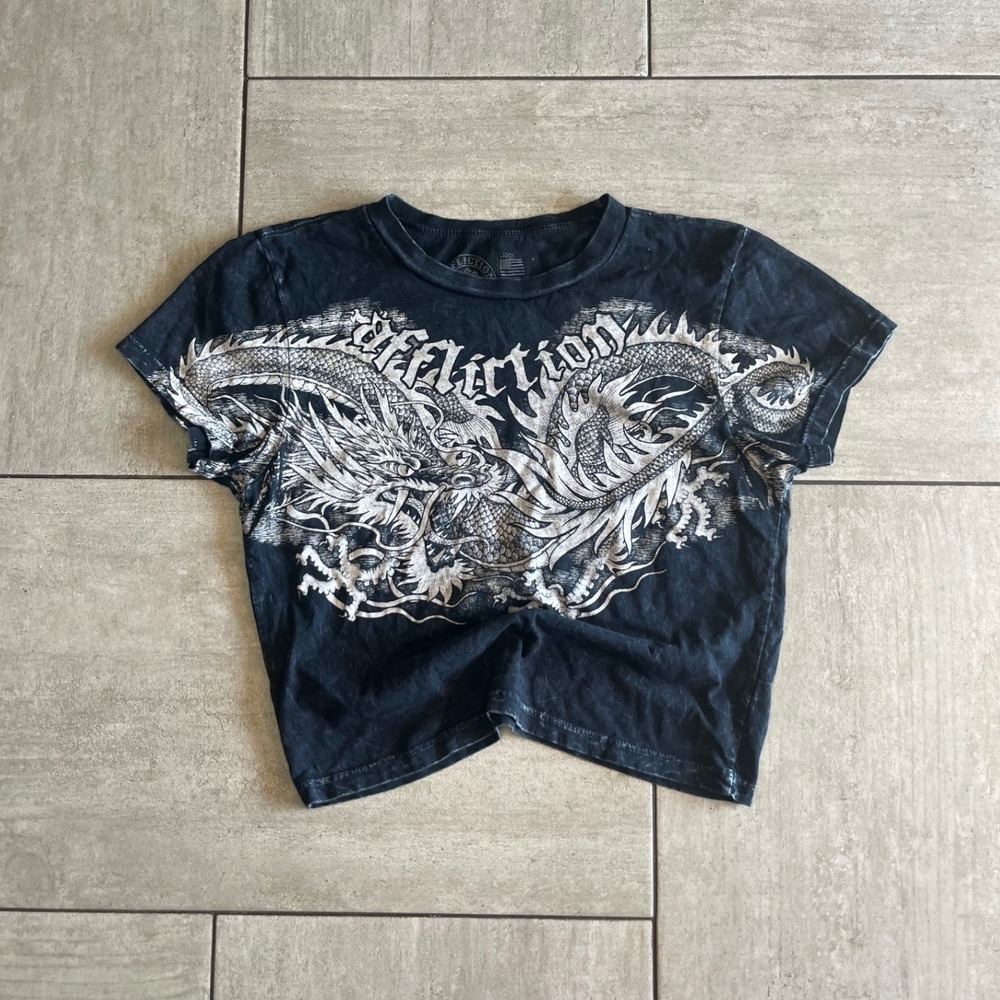 Affliction Kids Black Mineral Wash Dragon Graphic Tee Shirt SH048S